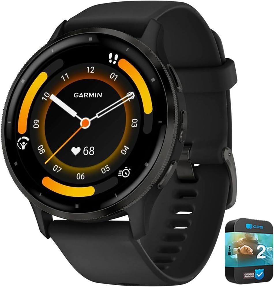 Garmin 010-N2784-01 Venu 3 Health and Fitness GPS Smartwatch Slate Bezel/Black Band (45mm) Refurbished Bundle with 2 YR CPS Enhanced Protection Pack