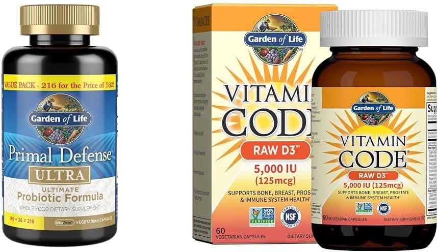 Garden of Life Probiotic Supplement with 216 Capsules and Vitamin D3 with 60 Capsules
