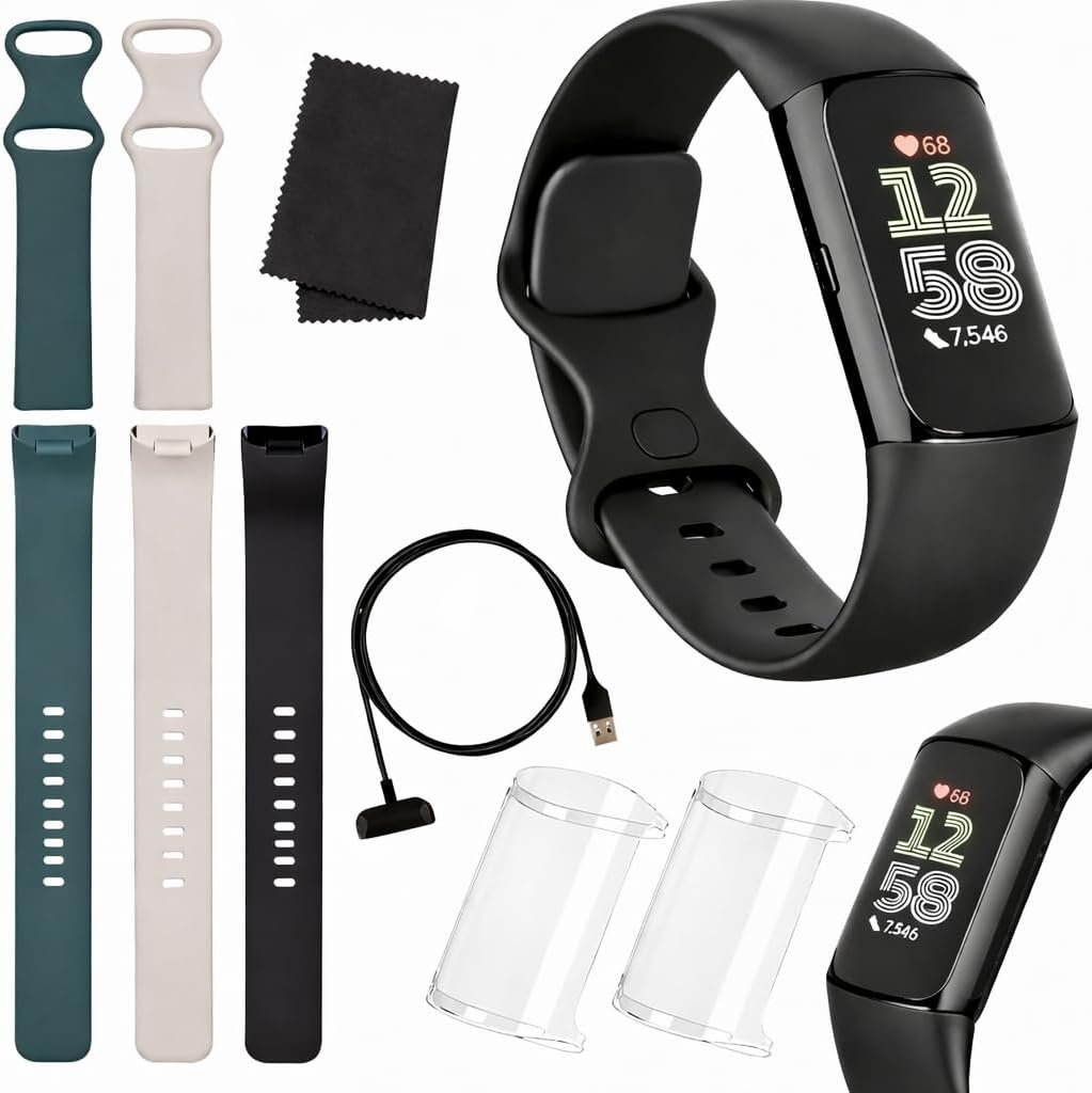 Fitbit Charge 6 Fitness Tracker (Bundle) – Black/Obsidian – Heart Rate, GPS, Sleep & Stress Tracking + Fast Charger, & Cleaning Cloth (Black)
