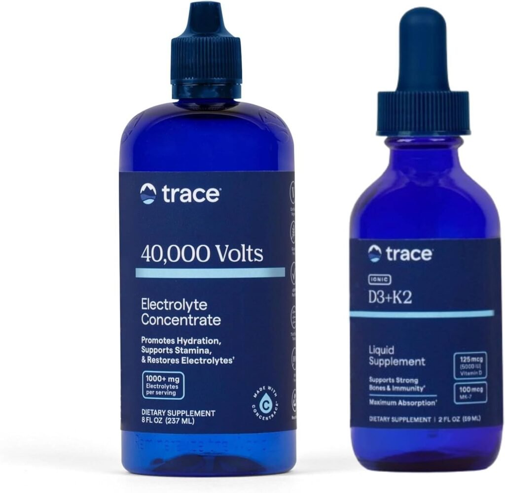 Trace Minerals Ionic D3+K2 & 40,000 Volts Liquid Multivitamin + Electrolyte Concentrate – Supports Bone, Heart, Immune Health, Hydration, Energy, Muscles & Endurance – Natural Ionic Mineral Formula
