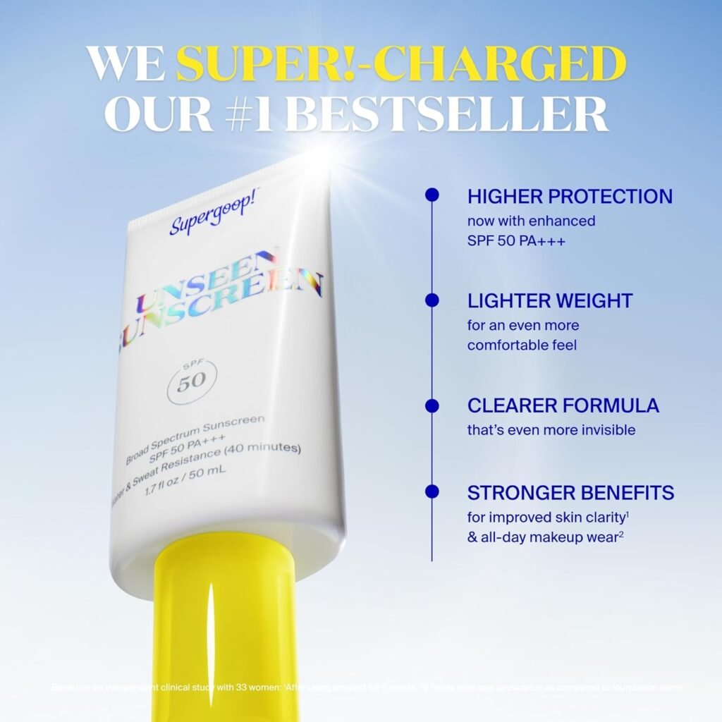 Supergoop Unseen Sunscreen SPF 50 is an invisible broad-spectrum sunscreen for daily face protection