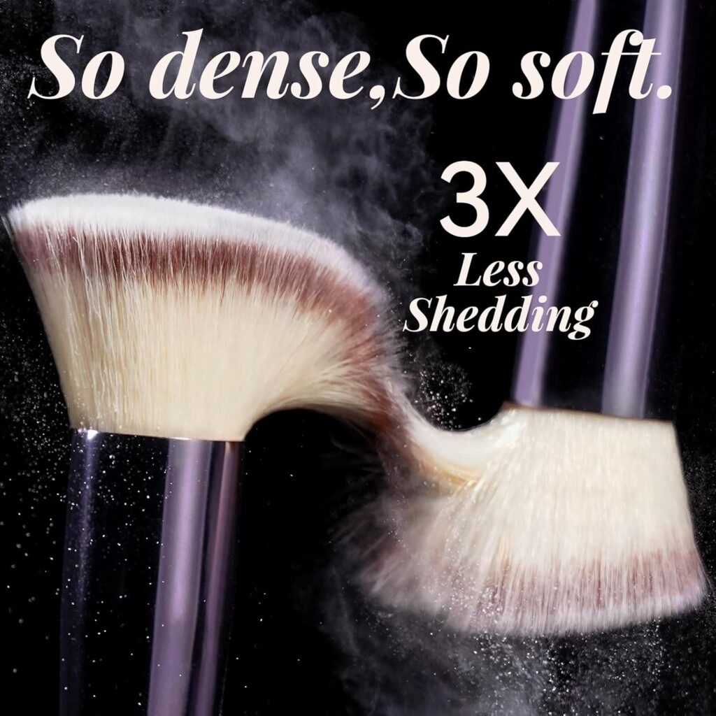 A complete set of BS-MALL pink makeup brushes is laid out on a white marble surface, showcasing the variety of foundation, eyeshadow, and blending brushes included in the kit.
