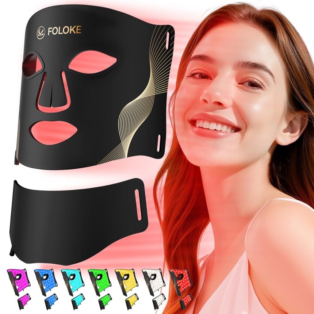 LED Light Therapy Mask Skin Care Mask & Neck, Red & Infrared Lights Masks Wavelength LED Face Mask Light Therapy for Home Use（Advanced Black）