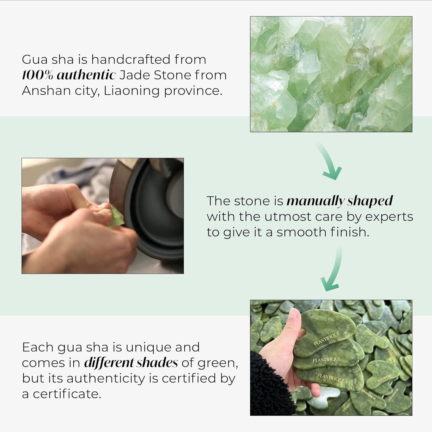 Plantifique jade Gua Sha facial massage tool with packaging for skincare routine