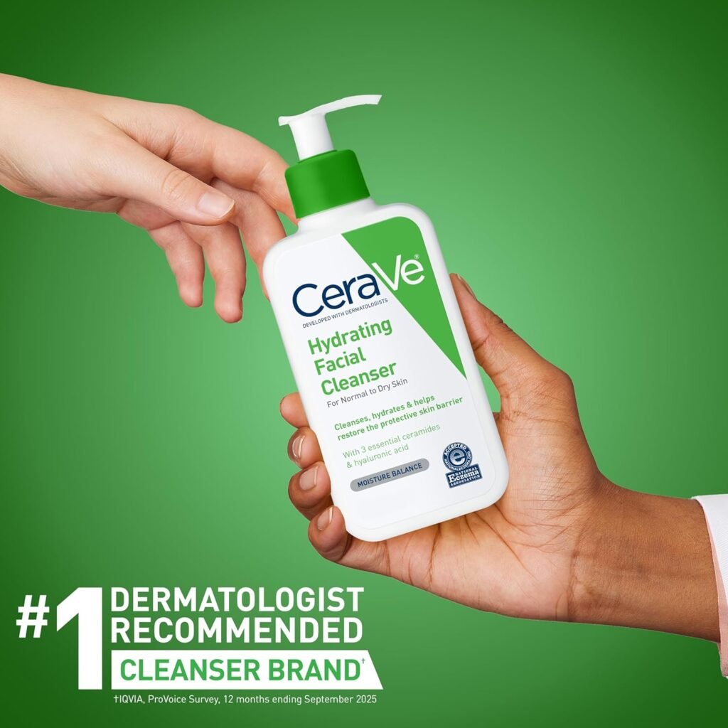 CeraVe hydrating facial cleanser with ceramides and hyaluronic acid for normal to dry skin