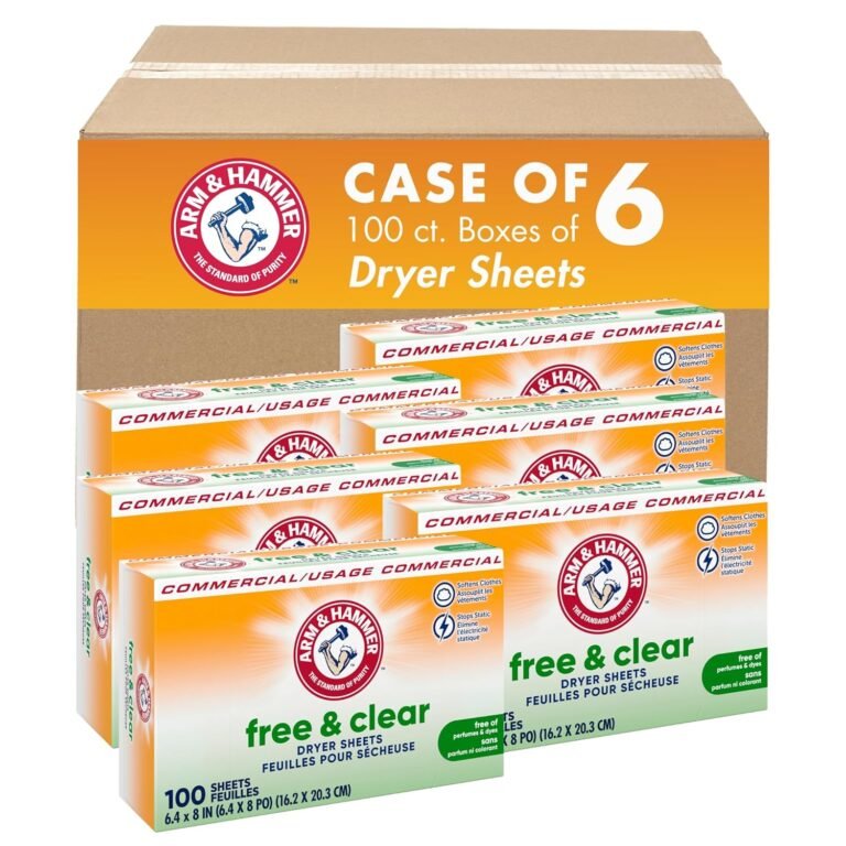 Arm & Hammer Professional Dryer Sheets Free & Clear Review 2026: The Ultimate Sensitive-Skin Laundry Solution? A box of Arm & Hammer Free & Clear Dryer Sheets is open on a clean laundry counter, with a single sheet draped over freshly folded white towels.