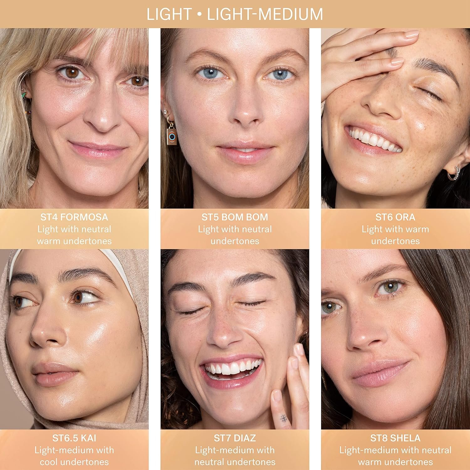 A bottle of ILIA Super Serum Skin Tint SPF 40 in the shade "Bom Bom" lying on its side next to a few pumps of the liquid tint on a white surface, highlighting its lightweight texture.